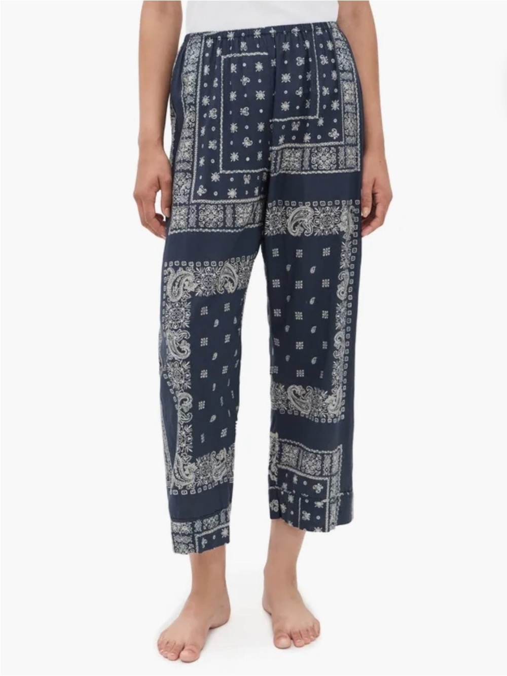 THE GREAT. Blue & White Bandana-Print Patchwork Pants 100% Cotton PJ Sleep Pants